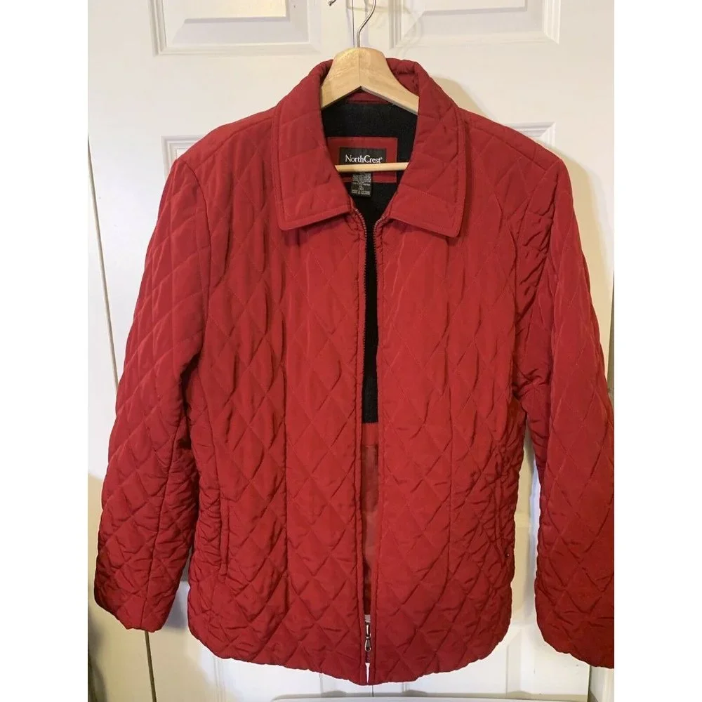 North Crest Vintage Women’s Sz XL Maroon Quilted‎ Full Zip Up Jacket